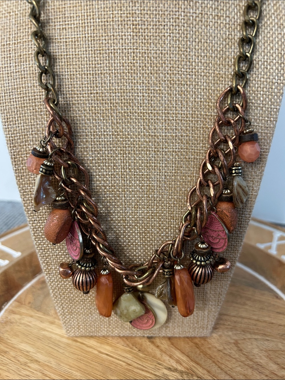 Ruby Rd. Copper-Tone Multi Charm Necklace with pink, peach Cream Accents, MOP